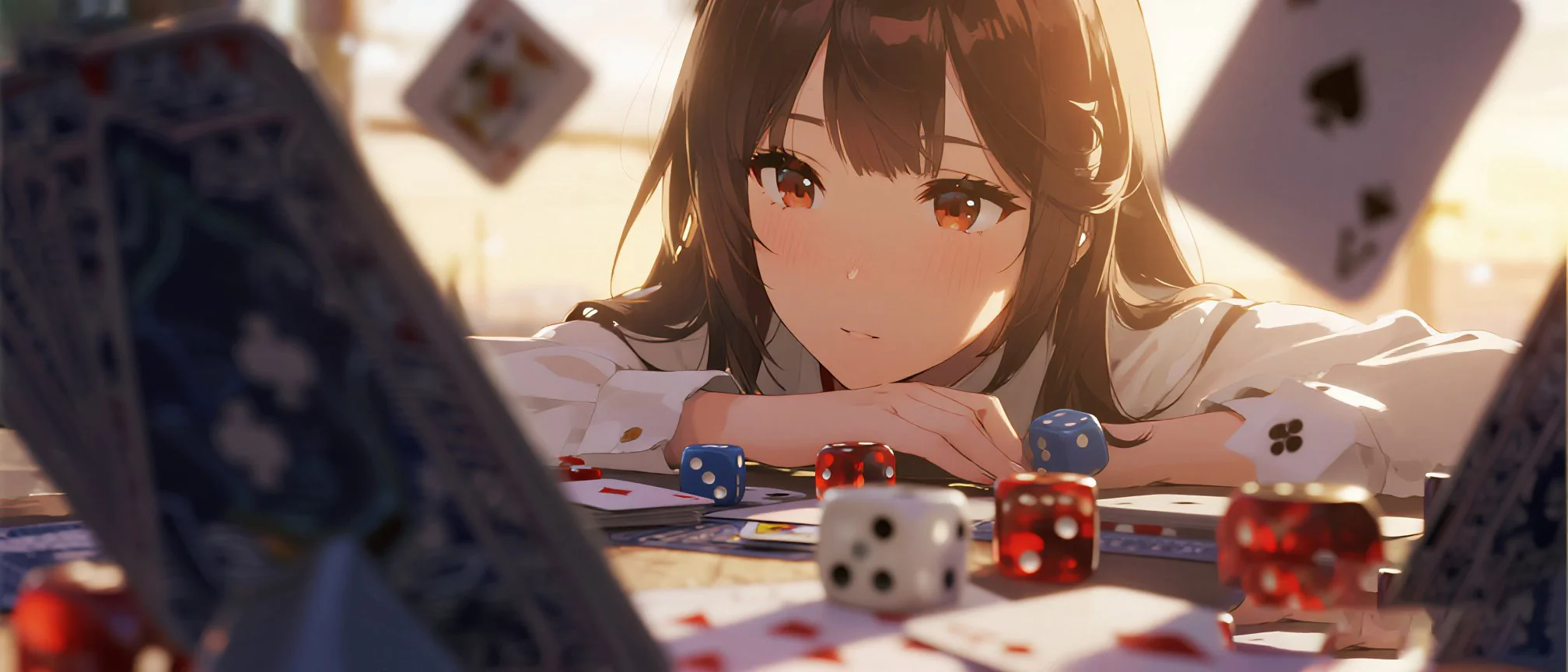 真人21點遊戲桌上的發牌靴與籌碼,展示實際遊戲環境